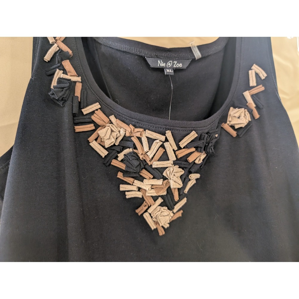 Nie Zoe XL Black Tank Top Sleeveless Embellished Casual Blouse - Picture 2 of 5